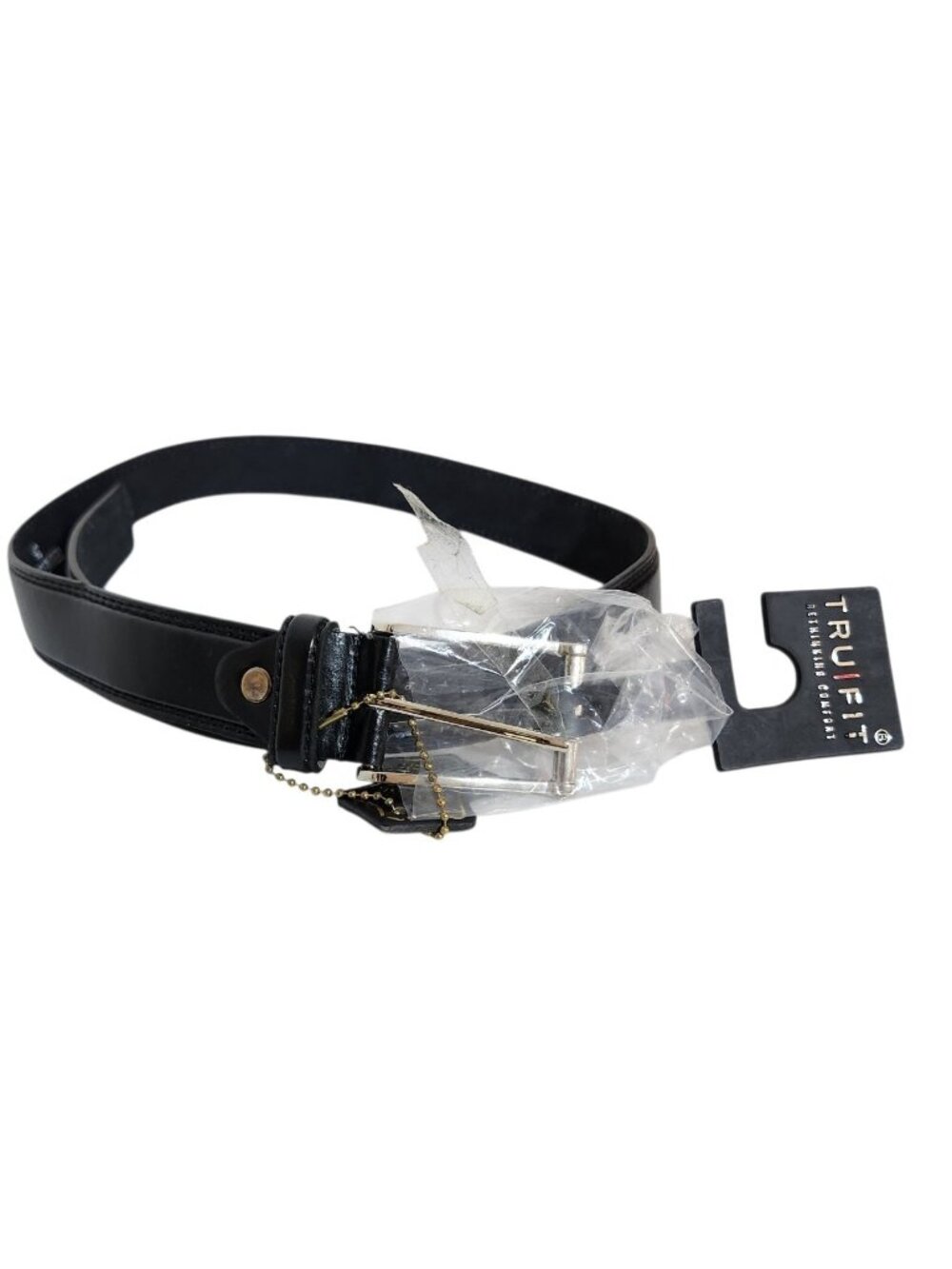 Tru Fit Black Genuine Leather Belt Silver Tone Buckle Size 36 NWT